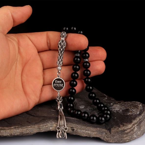 ZİRKON TAŞ İŞLEMELİ GÜMÜŞ PÜSKÜLLÜ ATEŞ KEHRİBAR TESBİH - Resim 4