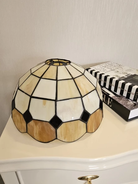 yüceeller El Yapımı Vitray Retro Barok Abajur Masa Lambası Oturma ve Yatak Odası Kahve Beyaz Siyah - 5