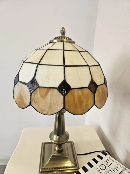 Yüceeller El Yapımı Eskitme Vitray Retro Barok Abajur Masa Lambası Oturma Yatak Odası Kahve Beyaz - 4