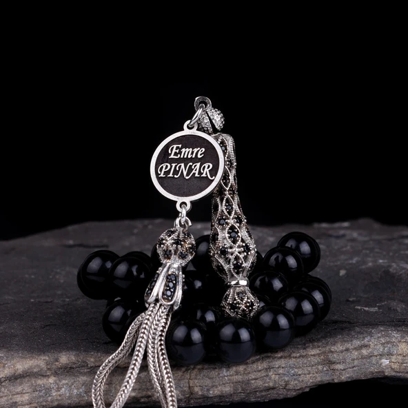 ZİRKON TAŞ İŞLEMELİ GÜMÜŞ PÜSKÜLLÜ ATEŞ KEHRİBAR TESBİH - Resim 3
