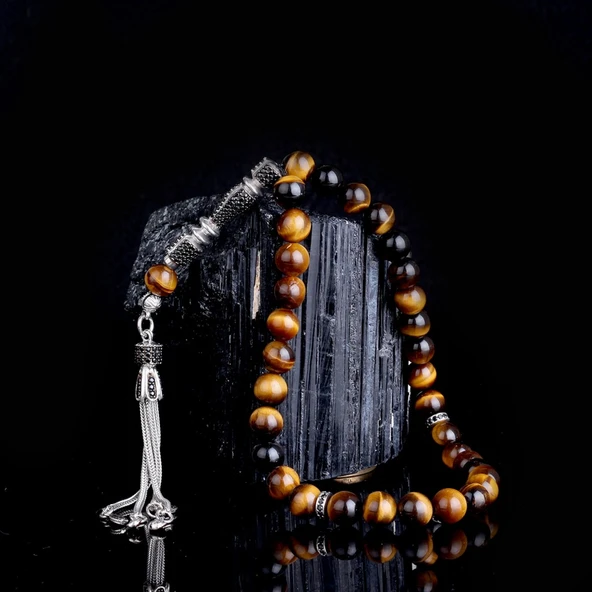 Zirkon Taşlı Gümüş Püsküllü Kaplangözü Taşı Tesbih ürün görseli 1