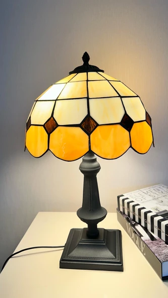 yüceeller El Yapımı Vitray Retro Barok Abajur Masa Lambası Oturma ve Yatak Odası Kahve Beyaz Siyah - 4