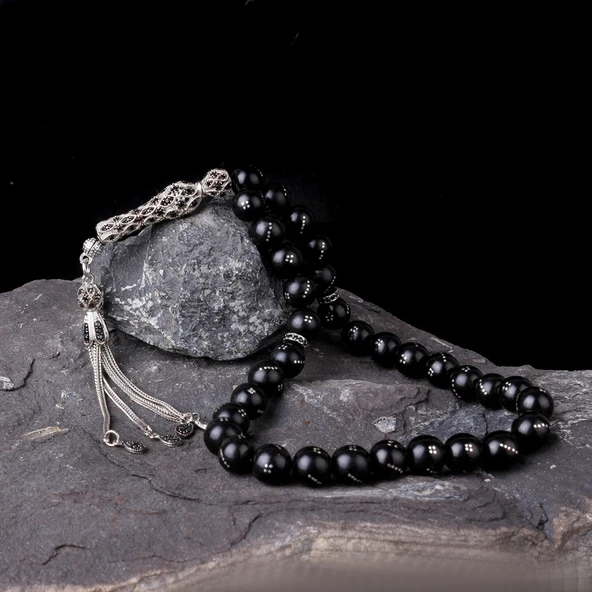 ZİRKON TAŞ İŞLEMELİ GÜMÜŞ PÜSKÜLLÜ GÜRCİSTAN OLTU TAŞI TESBİH - Resim 4