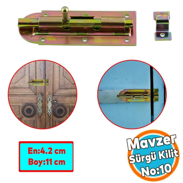 Mavzer Sürgü No:10 Kilit Kadmiyum 42x110 mm Kapı Pencere Emniyet Mandalı Kilidi
