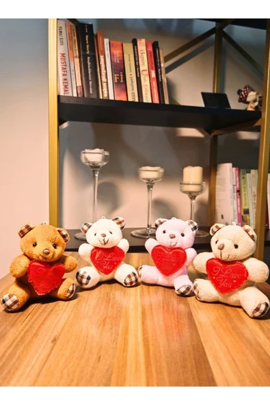 Kalpli Love Yazılı 4 Adet Mini Lüx Ayıcık Sevgiliye Hediye 11 CM x 9 CM Kalpli Love Yazılı Ayıcık - 4
