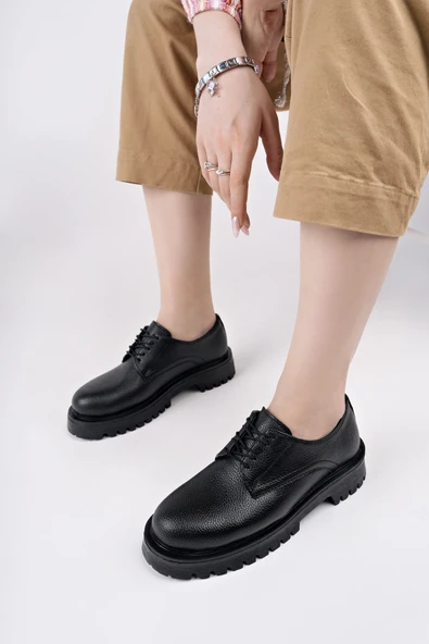 Muggo JUANİTA Kalın Taban Bağcıklı Günlük Casual Makosen Kadın Loafer Ayakkabı - 6