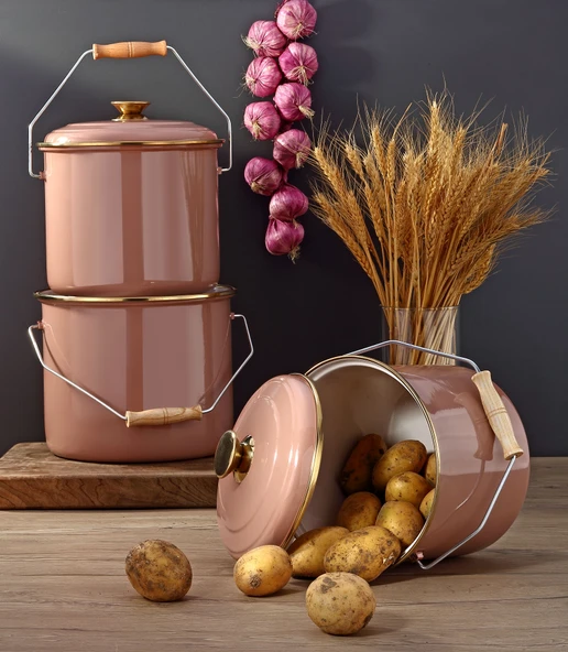 Bonera Emaye 3'lü Kahverengi Bakraç Set, 20-22-24 Cm