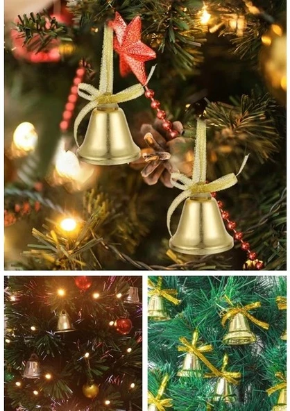 6 Adet Mini Çan Süs Çam Ağacı Süsü 6 LI Kurdeleli Zil Altın Sarısı 4 cm Gold Yılbaşı Çam Ağacı Süsü