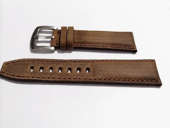 Fado&Her Saate Uyumlu Yarım Kroko Greyzı Deri   Saat Kordonu 20 mm  (206) kahve - Resim 2