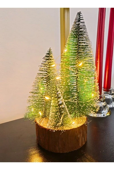 Led Işıklı Nevada Çam Ağaçları 4 lü Set Büyük Meşe Kütüklü Led Işıklı 22 Cm Büyük Çam Ağaçları Seti ürün görseli 1