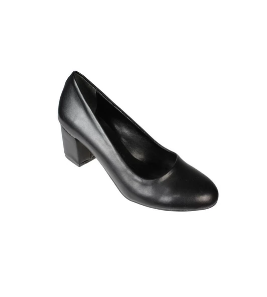 YAZKIŞ Kadın Siyah Ten Cilt Önü Yuvarlak Burun 5cm Kalın Topuklu ayakkabı - Resim 2