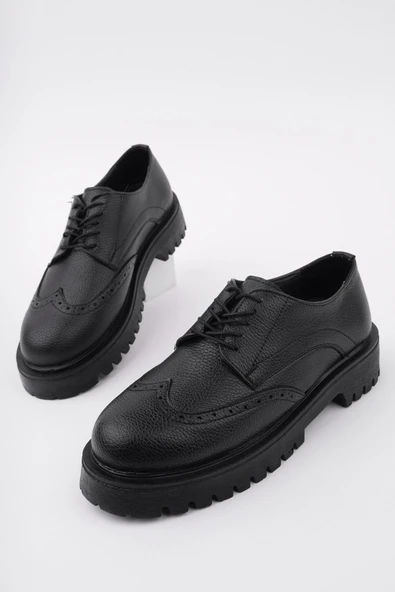 Muggo FLARE Kalın Taban Bağcıklı Günlük Casual Makosen Kadın Loafer Ayakkabı - 3