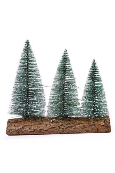 Meşe Kütük Üzerinde Çam Ağaçları 3 Lü Set Nevada Mini Çam Ağaçları Yılbaşı Hediyesi 16-12-10  CM - 5