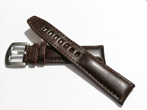 Fado&Her Saate Uyumlu Yarım Kroko  Hakiki Dana Derisi Saat Kordonu 20  mm  (204) koyu kahve