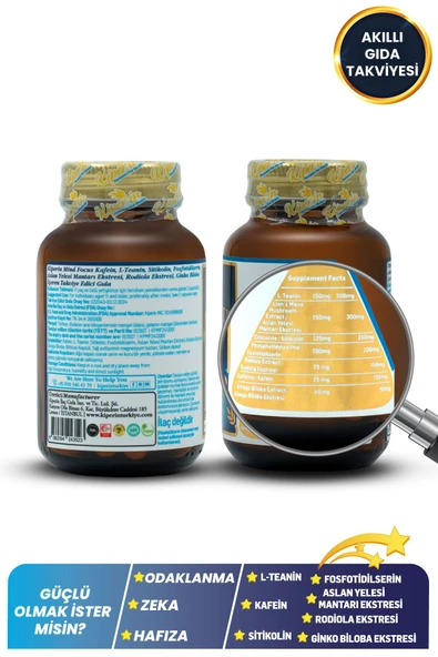 Kiperin Mind Focus Aslan Yelesi Mantarı, Sitikolin, Rhodiola, L-Theanin .. (1440mg) | Akıllı Gıda Takviyesi - 3