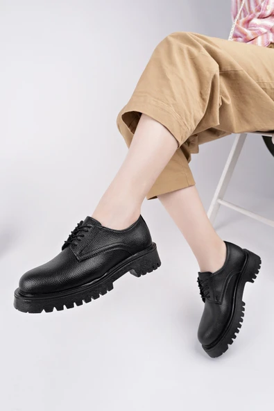 Muggo JUANİTA Kalın Taban Bağcıklı Günlük Casual Makosen Kadın Loafer Ayakkabı - 5