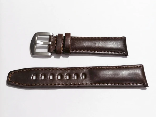 Fado&Her Saate Uyumlu Yarım Kroko  Hakiki Dana Derisi Saat Kordonu 20  mm  (204) koyu kahve - Resim 2