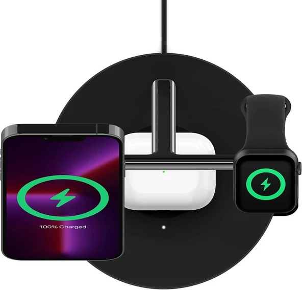 Belkin BoostCharge Pro WIZ009VFBK Siyah 3in1 Kablosuz Hızlı Şarj Aleti Outlet - 5