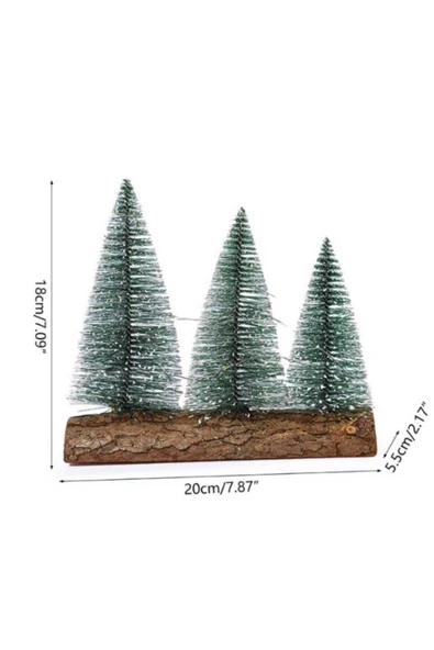 Meşe Kütük Üzerinde Çam Ağaçları 3 Lü Set Nevada Mini Çam Ağaçları Yılbaşı Hediyesi 16-12-10  CM - 6