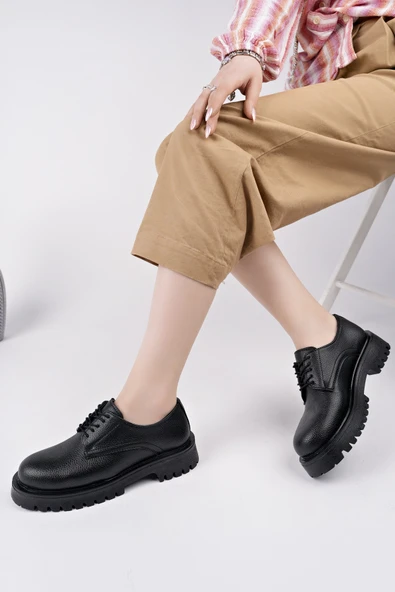 Muggo JUANİTA Kalın Taban Bağcıklı Günlük Casual Makosen Kadın Loafer Ayakkabı - 7