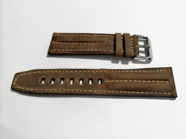 Fado&Her Saate Uyumlu Yarım Kroko Greyzı Dikişli   Saat Kordonu 22 mm  (207) kahve - 2