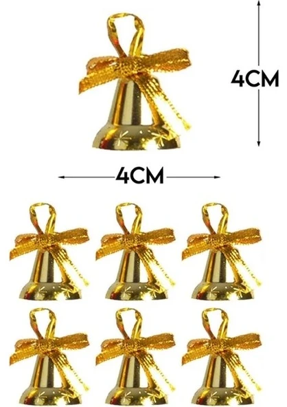 6 LI Kurdeleli Zil Altın Sarısı 4 cm Gold Yılbaşı Çam Ağacı Süsü 6 Adet Mini Çan Süs Çam Ağacı SüsÜ - 2