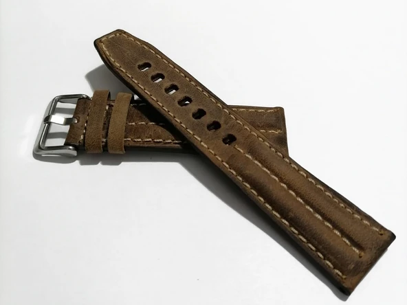 Fado&Her Saate Uyumlu Yarım Kroko Greyzı Dikişli   Saat Kordonu 22 mm  (207) kahve