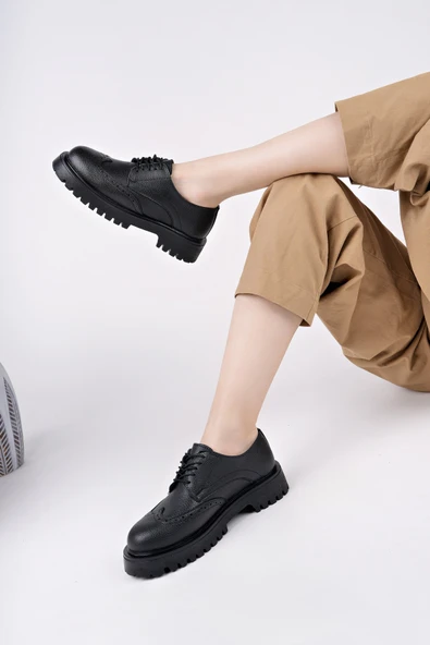 Muggo FLARE Kalın Taban Bağcıklı Günlük Casual Makosen Kadın Loafer Ayakkabı - 8