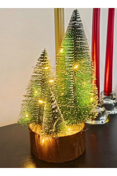 4 lü Set Büyük Meşe Kütük Led Işıklı Nevada Çam Ağaçları Led Işıklı 22CM Büyük Boy Çam Ağaçları Seti - 3