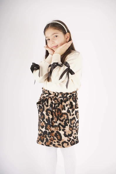 KIZ ÇOCUK LEOPAR CEP MODEL ETEKLİ KOL DETAYLI TAKIM - Resim 9