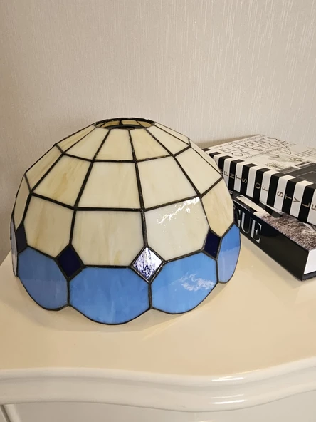 Yüceeller El Yapımı Eskitme Vitray Retro Barok Abajur Masa Lambası Oturma ve Yatak Odası Mavi Beyaz Siyah - 5