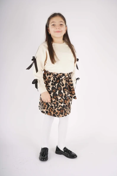 KIZ ÇOCUK LEOPAR CEP MODEL ETEKLİ KOL DETAYLI TAKIM - Resim 15