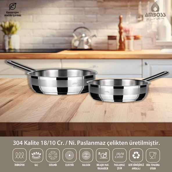 Berlin 2 Parça Kapaksız Paslanmaz Çelik Tava Seti