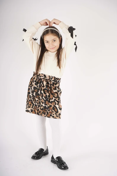 KIZ ÇOCUK LEOPAR CEP MODEL ETEKLİ KOL DETAYLI TAKIM - Resim 20