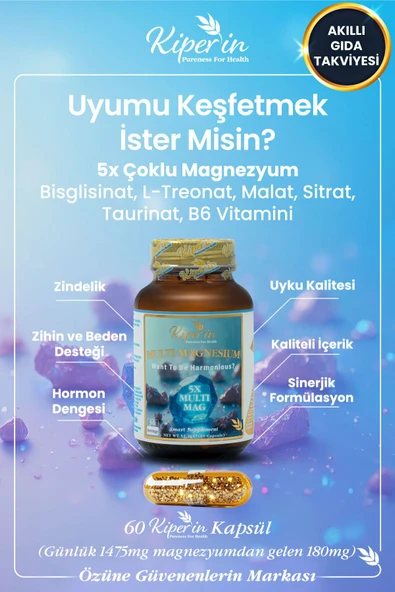 Kiperin 5x Çoklu Magnezyum (Taurat, Bisglisinat, Malat, Sitrat, L-Treonat) 60 Kapsül | Akıllı Gıda Takviyesi - 2