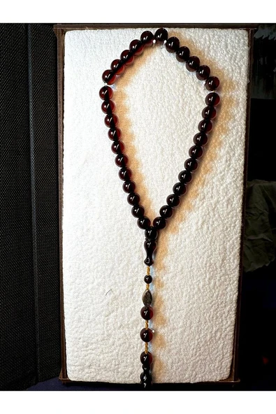 ÇUBUK KEHRİBAR TESBİH KÜRE KESİM BORDO RENKLİ - 2