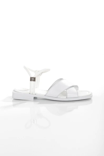 MİA028-3010 Hakiki Deri Kadın Günlük Konforlu BEYAZ Tatil Sandalet - Resim 4