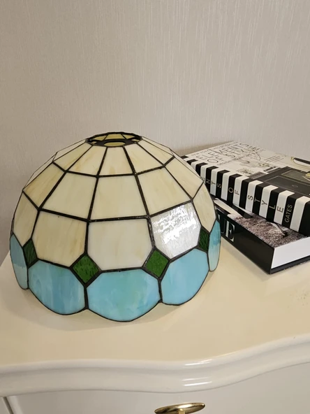 Yüceeller El Yapımı Eskitme Vitray Retro Barok Abajur Masa Lambası Oturma Yatak Odası yeşil beyaz - 5