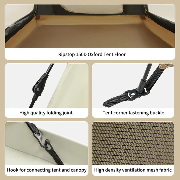 Naturehike Ango Picnic Otomatik Kurulum 3 Kişilik Çadır Fresh & Black / Tenteli - 3