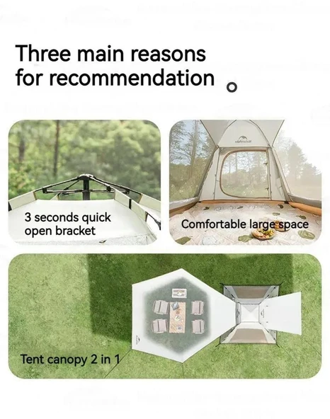 Naturehike Ango Picnic Otomatik Kurulum 3 Kişilik Çadır Fresh & Black / Tenteli - 5