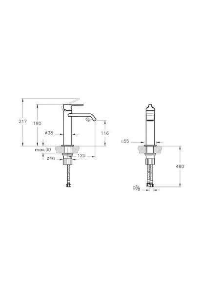 VitrA Suit A4281639 Lavabo Bataryası, Üstten Kumandalı, Parlak Siyah - 2