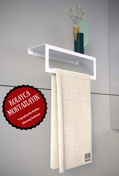 Modern Modern Raflı Havlu Tutacağı Metal Mutfak Banyo Havlu Askısı Beyaz