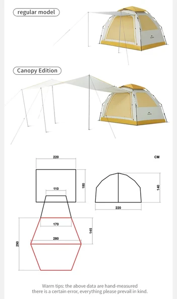 Naturehike Ango ES60 Gölgelikli Otomatik Kurulum Kamp Çadırı  Thorn Yellow Standart - 2