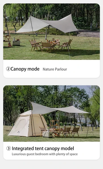 Naturehike Ango UPF 50+ Gölgelikli Otomatik Kurulum Kamp Çadırı  2 Kişilik Ekstra Gölgelikli / Gümüş - 10