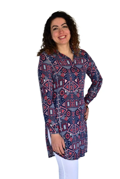 Kadın Nokta Desen Viscon Gömlek BGL-ST04242 - Resim 4