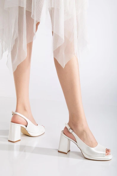 Kadın Abiye Platform Topuklu Ayakkabı Sedef Cilt Yuvarlak Açık Burun - Resim 2