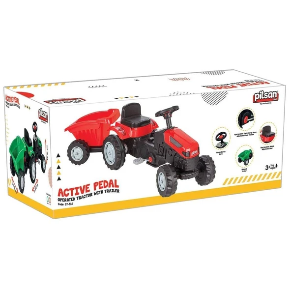 Nessiworld 07 316 Active Römorklu Traktör Pedallı Yeşil -Pilsan Oyuncak