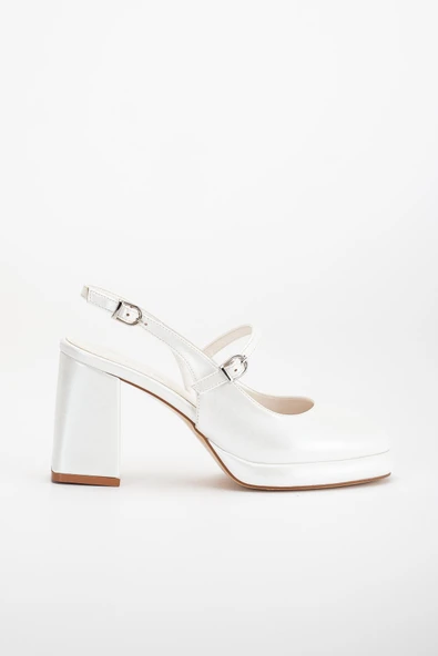 Kadın Abiye Platform Topuklu Ayakkabı Sedef Cilt Yuvarlak Burun - Resim 3