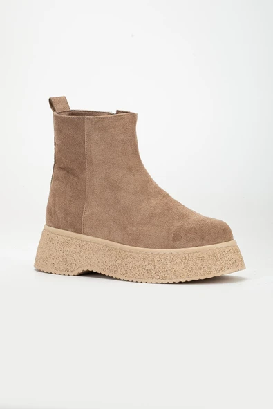 Kadın Bot Vizon Kalın Taban Süet Bağsız Yüzüdüz - Resim 4