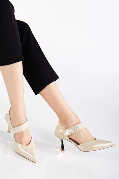 Kadın Stiletto ten Rugan Baretli İnce Topuklu - 2